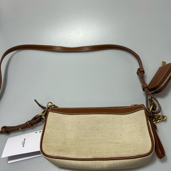 Balmain B-Army Canvas Pouch-On-Chain Beige - Picture 5 of 9